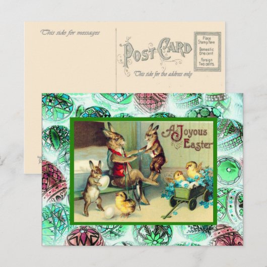 Vintage Easter, Rabbit at home Feestdagenkaart (Voorkant / Achterkant)