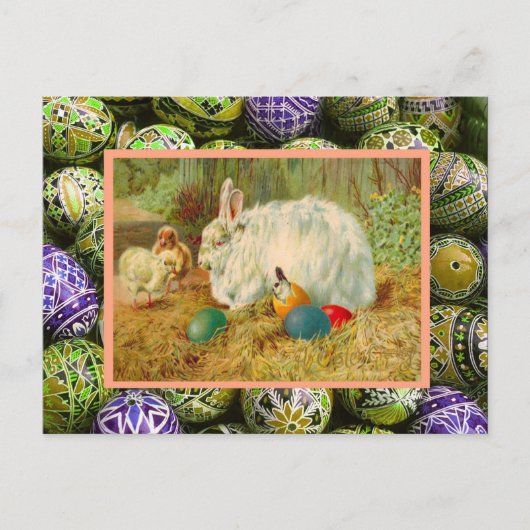 Vintage Easter, Rabbit, chicks and eggs Feestdagenkaart (Voorkant)