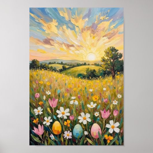 Vintage Easter Sunrise Spring Field Art Poster (Voorkant)