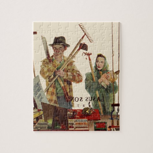 Vintage echtpaar met tuingereedschap legpuzzel (Verticaal)