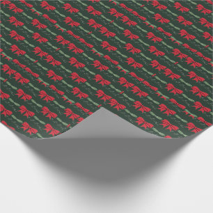 Vintage Editoriaal Groen Rode Strik Kerstmis Cadeaupapier