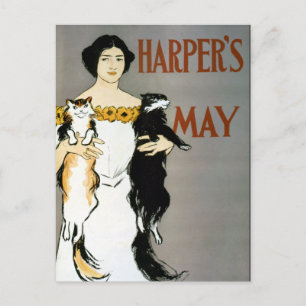 Vintage Edward Penfield CAT LADY Briefkaart