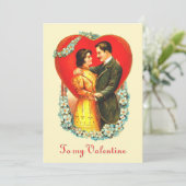 Vintage Edwardiaans Paar Bloemhart Valentijn Feestdagenkaart (Staand voorkant)