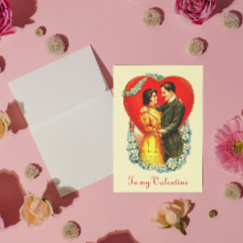 Vintage Edwardiaans Paar Bloemhart Valentijn Feestdagenkaart
