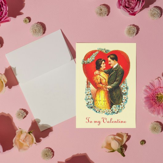 Vintage Edwardiaans Paar Bloemhart Valentijn Feestdagenkaart