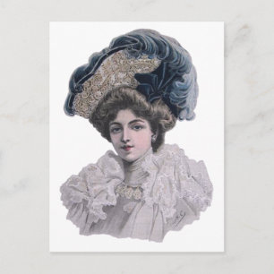 Vintage Edwardiaanse Damesportret Elegante Blauw Briefkaart
