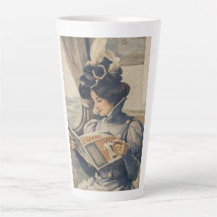 Vintage Edwardiaanse vrouw leest in trein Latte Mok