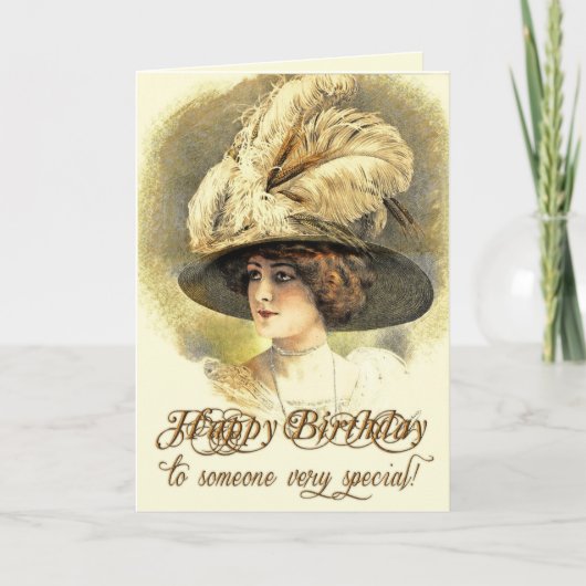 Vintage Edwardian Dame Birthday Card Kaart (Voorkant)