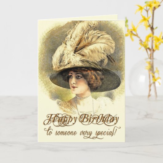 Vintage Edwardian Dame Birthday Card Kaart (Gele Bloem)