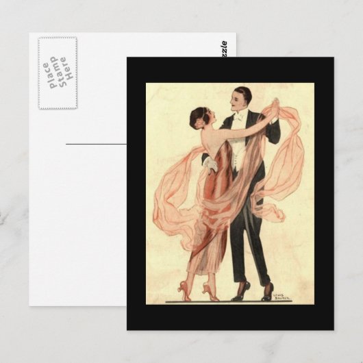 Vintage Edwardian Dansend Couple Briefkaart (Voorkant / Achterkant)