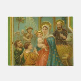 Vintage Edwardian Era Nativity Christmas Card Deurmat