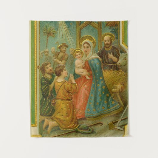 Vintage Edwardian Era Nativity Christmas Card Wandkleed (Voorkant)