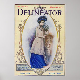 Vintage Edwardian Magazine Hoesje en vrouw in Blu Poster