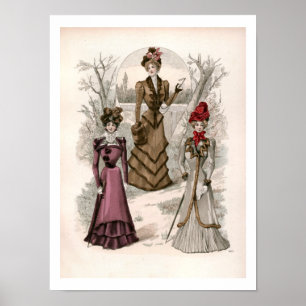 Vintage Edwardian Mode 3 Dames in Bossen Poster