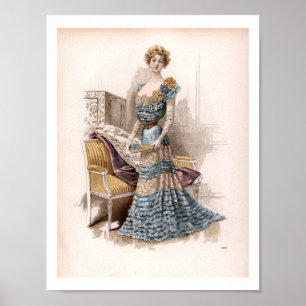 Vintage Edwardian Mode Illustratie Lady Boudoi Poster