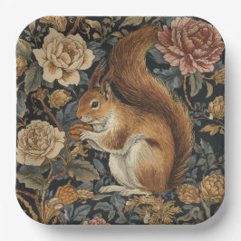 Vintage eekhoorn en bloemen patroon papieren bordje