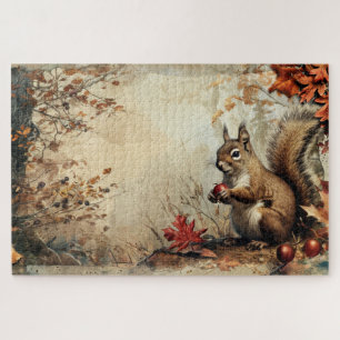 Vintage eekhoorn en eikels in herfst 20x30 legpuzzel