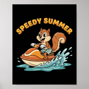 Vintage Eekhoorn Jetski Snel Zomer Retro Poster