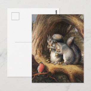 Vintage Eekhoorns en Vogel Bos Achterland Kunst Briefkaart