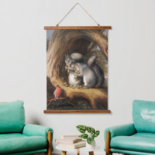Vintage Eekhoorns en Vogel Bos Achterland Kunst Hangend Wandkleed