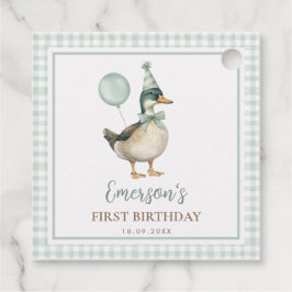 Vintage Een Lucky Duck Sage Green Gingham Verjaard Bedankjes Labels