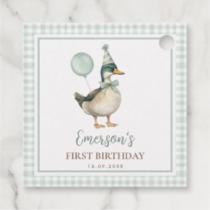 Vintage Een Lucky Duck Sage Green Gingham Verjaard Bedankjes Labels