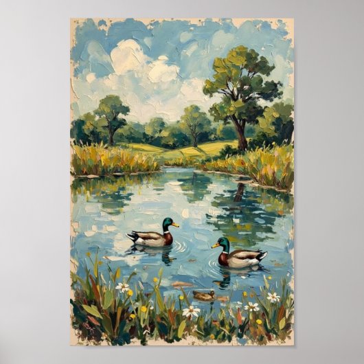 Vintage Eendenvijver Plattelandskunst Poster (Voorkant)