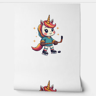 Vintage Eenhoorn Hockey Cartoon Cute Regenboog IJs Behang