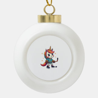 Vintage Eenhoorn Hockey Cartoon Cute Regenboog IJs Keramische Bal Ornament
