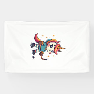 Vintage Eenhoorn Hockey Cartoon Cute Regenboog IJs Spandoek