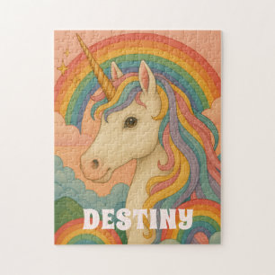 Vintage Eenhoorn Puzzel met Regenboog Pastel Wolke