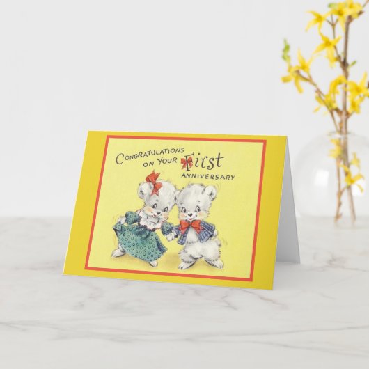 Vintage Eerste Jubileum Wenskaart Kaart (Gele Bloem)