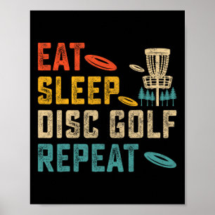 Vintage Eet Slaap Disc Golf Herhaal Speler Golfer Poster