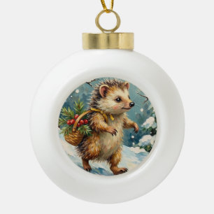 Vintage Egel met Kerst Besmandje Keramische Bal Ornament