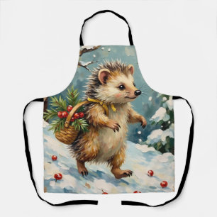Vintage Egel met Kerstmis Mandje met Bessen Schort