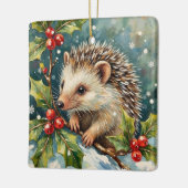 Vintage Egel Tussen Hulst Kerstmis Keramisch Ornament (Links)