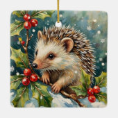 Vintage Egel Tussen Hulst Kerstmis Keramisch Ornament (Achterkant)