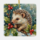 Vintage Egel Tussen Hulst Kerstmis Keramisch Ornament (Voorkant)