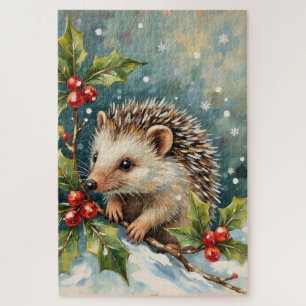 Vintage Egel Tussen Hulst Kerstmis Legpuzzel