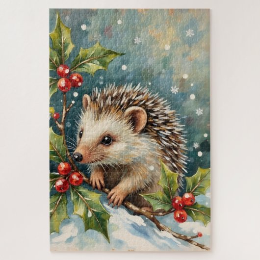 Vintage Egel Tussen Hulst Kerstmis Legpuzzel (Verticaal)