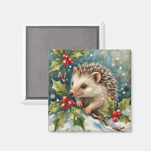 Vintage Egel Tussen Hulst Kerstmis Magneet (Voorkant / Achterkant)