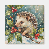 Vintage Egel Tussen Hulst Kerstmis Magneet (Voorkant)