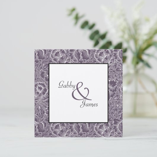 Vintage Eggplant Plum Pattern Wedding Kaart (Staand voorkant)