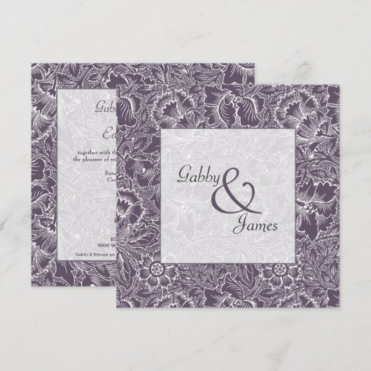 Vintage Eggplant Plum Pattern Wedding Kaart (Voorkant / Achterkant)