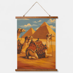 Vintage Egypte Kamelen & Piramides – Houten Wandta Hangend Wandkleed
