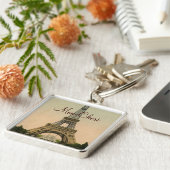 Vintage Eiffel Tower briefkaart Frankrijk Sleutelhanger (Zijkant)