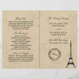 Vintage Eiffel Tower Paris Wedding Programme