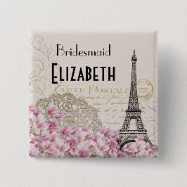 Vintage Eiffeltoren voor bruiloft Vierkante Button 5,1 Cm