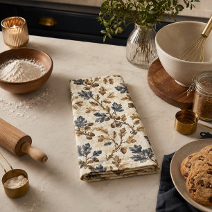 Vintage Eikenblad Elegant Blauw en Goud Theedoek