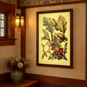Vintage Eikenhout Hulst & Maretak Botanische Kunst Poster